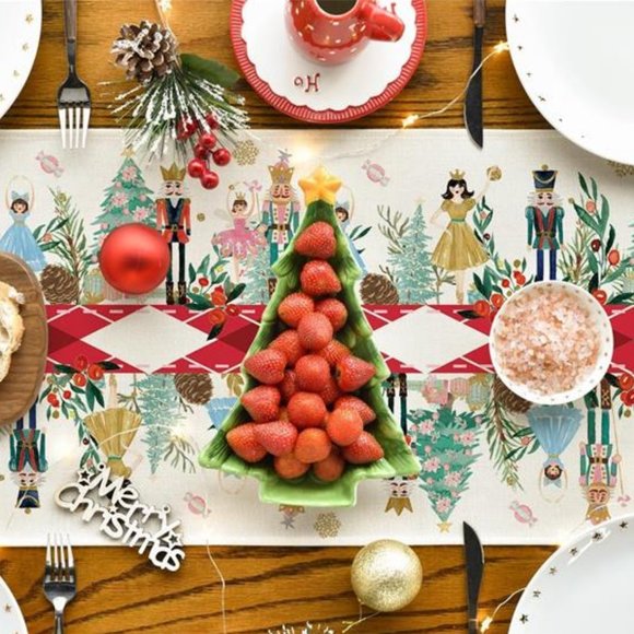 Nutcracker Table Runner Christmas Decor Holiday Decoration Red Decorative Cloth - Picture 4 of 5